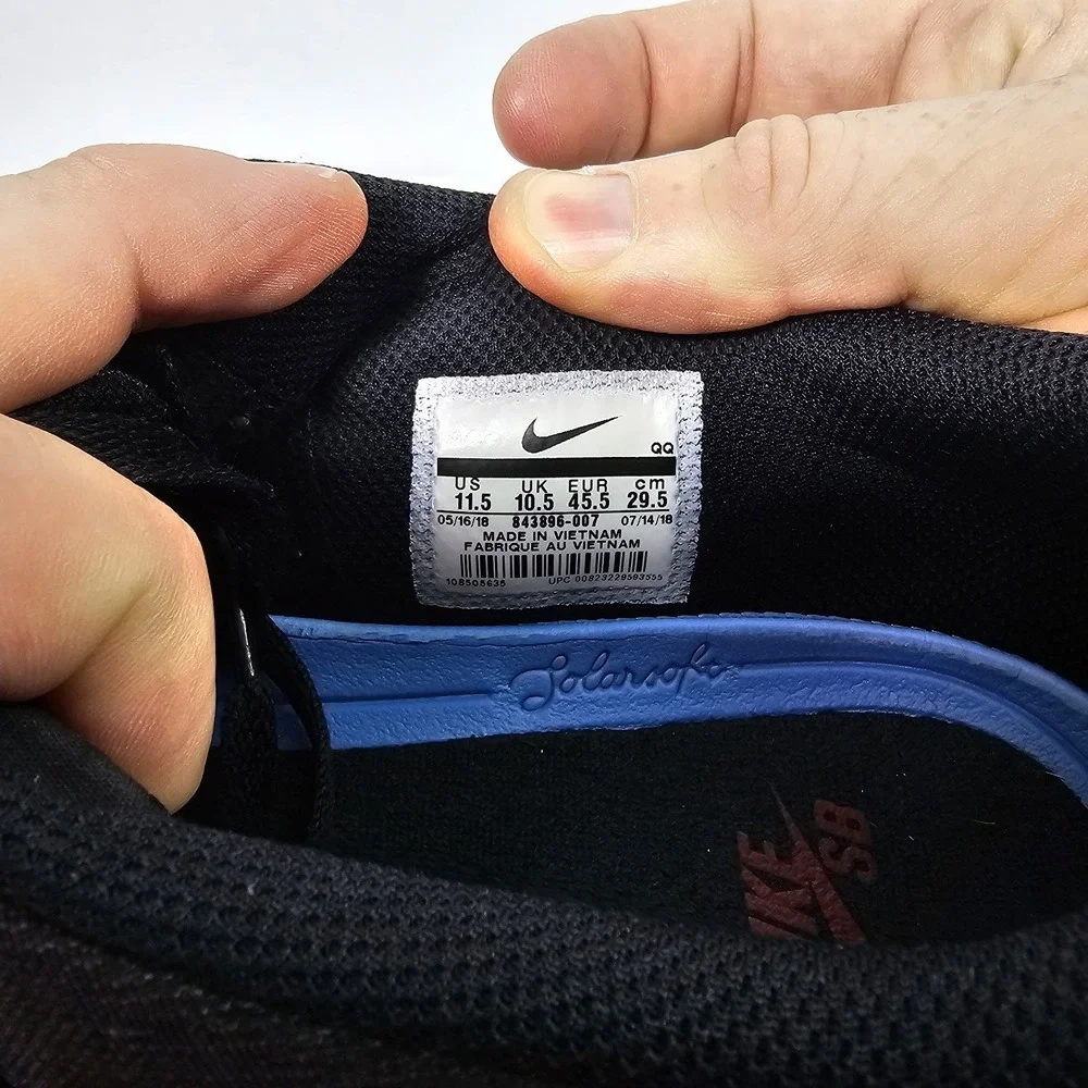 Mens Nike Check Solar SB Running Shoes Black Canvas 843896-007 - Size 11.5‎